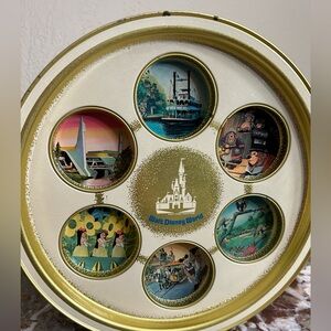1970 Walt Disney World Vintage Metal Drink Beverage Serving Tray - Gold Trim.